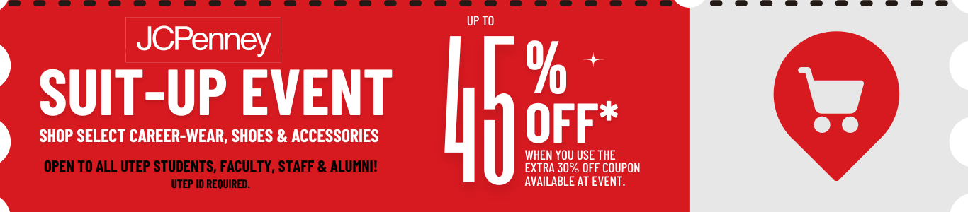 JCPenny offer, 45% off with a UTEP ID